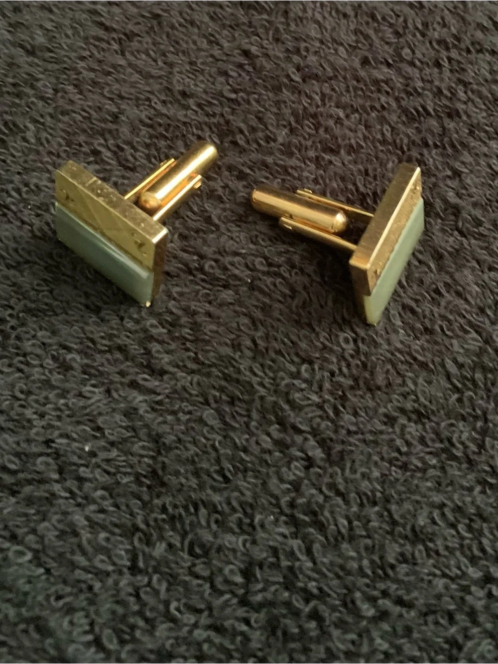 Vintage Gold Tone and Jade Color Rectangular Cufflinks -Classic Men's Accessory